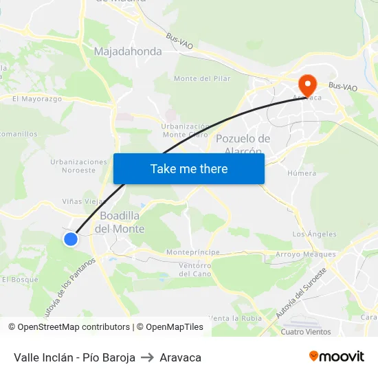 Valle Inclán - Pío Baroja to Aravaca map