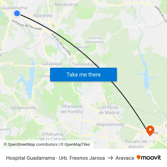 Hospital Guadarrama - Urb. Fresnos Jarosa to Aravaca map