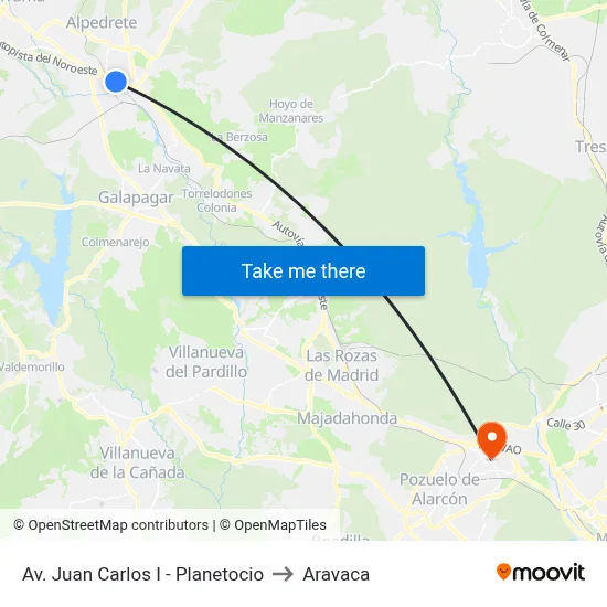 Av. Juan Carlos I - Planetocio to Aravaca map