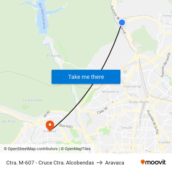 Ctra. M-607 - Cruce Ctra. Alcobendas to Aravaca map