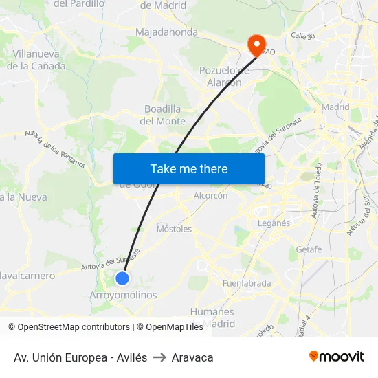 Av. Unión Europea - Avilés to Aravaca map