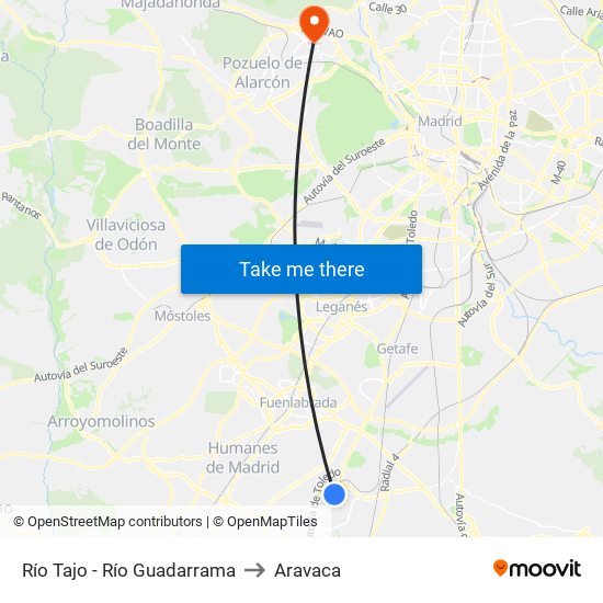 Río Tajo - Río Guadarrama to Aravaca map
