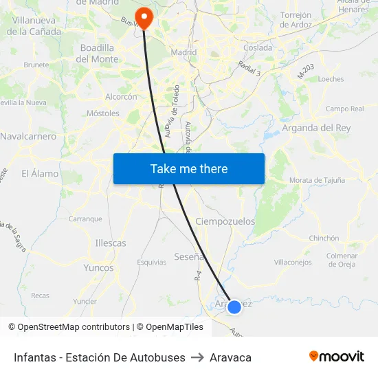Infantas - Estación De Autobuses to Aravaca map