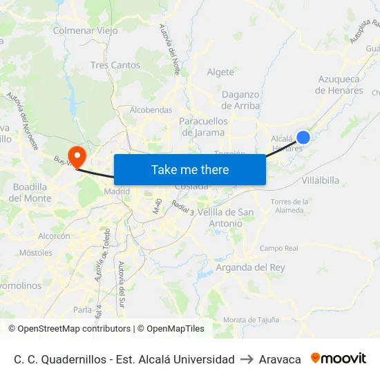 C. C. Quadernillos - Est. Alcalá Universidad to Aravaca map