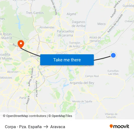 Corpa - Pza. España to Aravaca map
