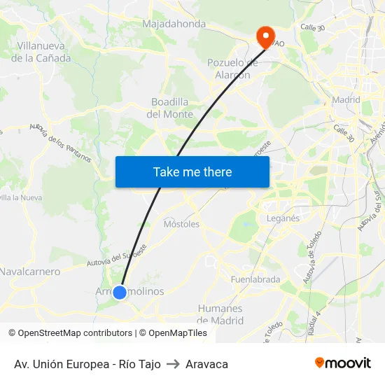 Av. Unión Europea - Río Tajo to Aravaca map