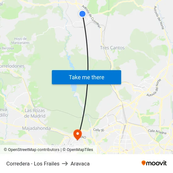 Corredera - Los Frailes to Aravaca map