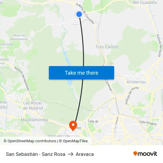 San Sebastián - Sanz Rosa to Aravaca map