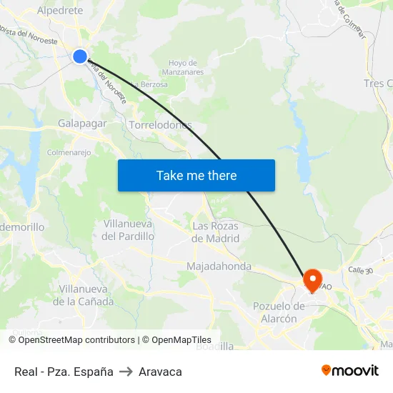 Real - Pza. España to Aravaca map