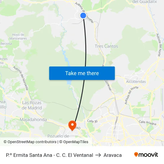 P.º Ermita Santa Ana - C. C. El Ventanal to Aravaca map
