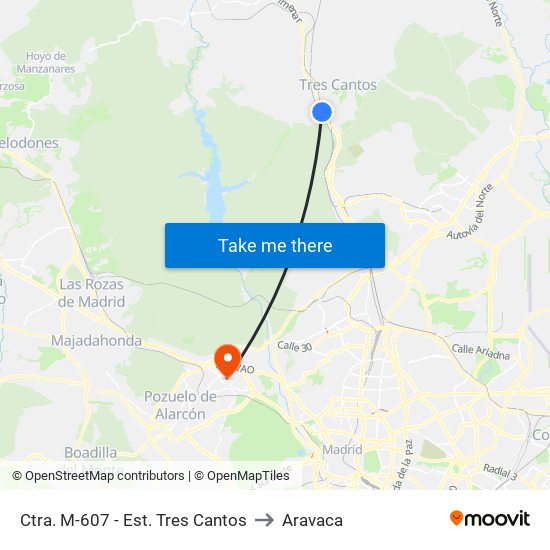 Ctra. M-607 - Est. Tres Cantos to Aravaca map