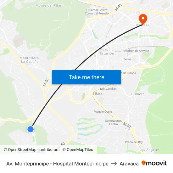 Av. Montepríncipe - Hospital Montepríncipe to Aravaca map