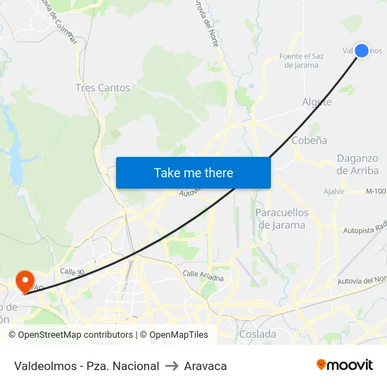 Valdeolmos - Pza. Nacional to Aravaca map