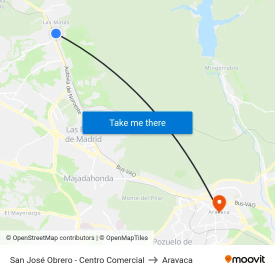 San José Obrero - Centro Comercial to Aravaca map