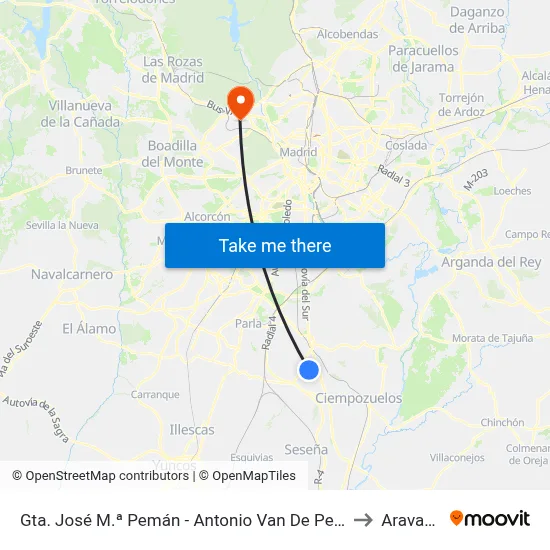 Gta. José M.ª Pemán - Antonio Van De Pere to Aravaca map
