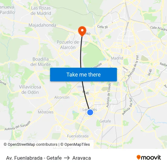 Av. Fuenlabrada - Getafe to Aravaca map