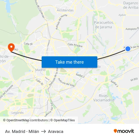 Av. Madrid - Milán to Aravaca map