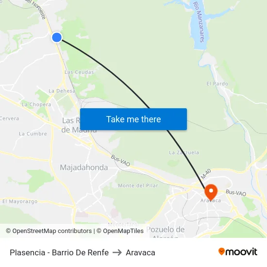 Plasencia - Barrio De Renfe to Aravaca map