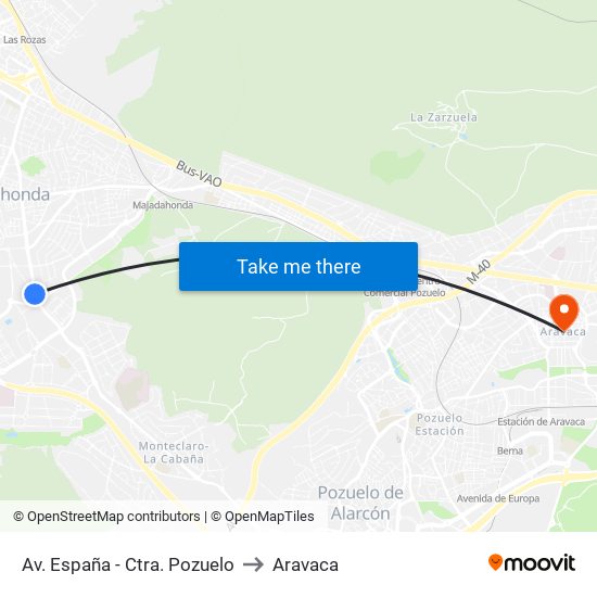 Av. España - Ctra. Pozuelo to Aravaca map