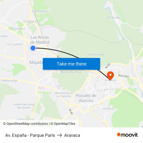 Av. España - Parque París to Aravaca map