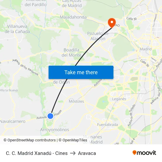 C. C. Madrid Xanadú - Cines to Aravaca map