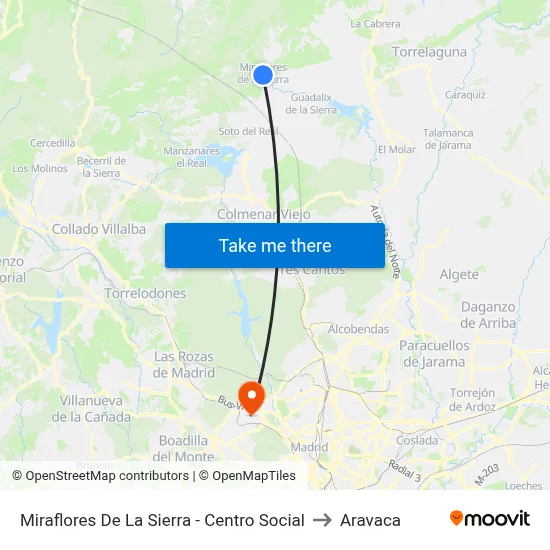 Miraflores De La Sierra - Centro Social to Aravaca map