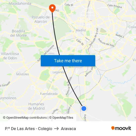 P.º De Las Artes - Colegio to Aravaca map
