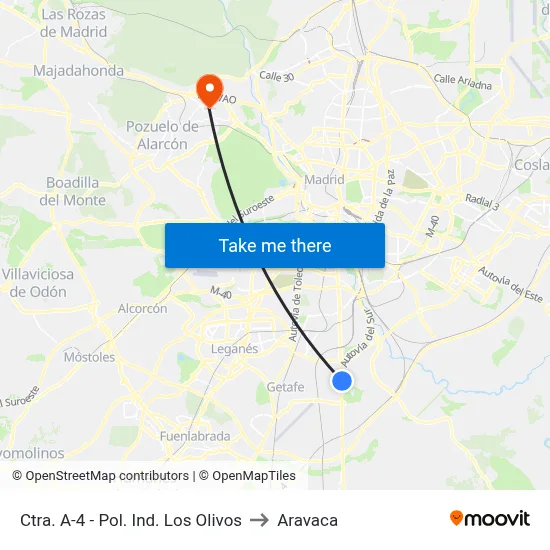 Ctra. A-4 - Pol. Ind. Los Olivos to Aravaca map
