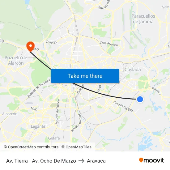 Av. Tierra - Av. Ocho De Marzo to Aravaca map