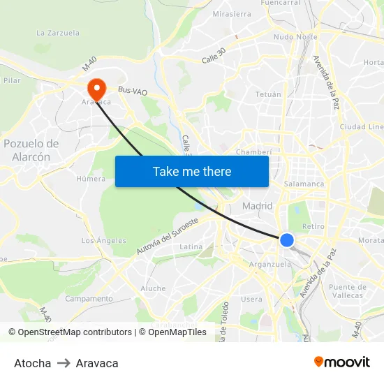 Atocha to Aravaca map