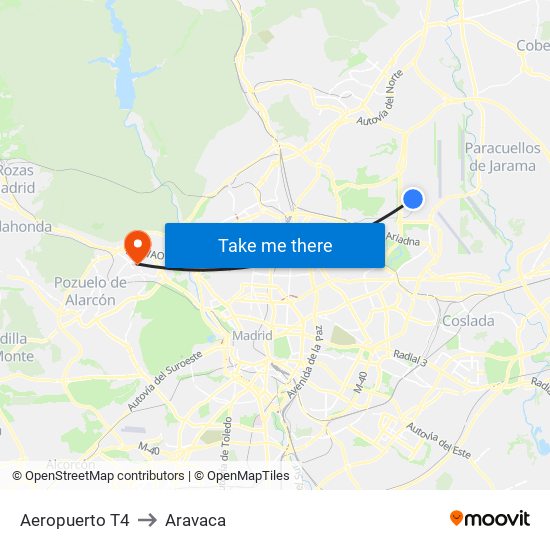 Aeropuerto T4 to Aravaca map
