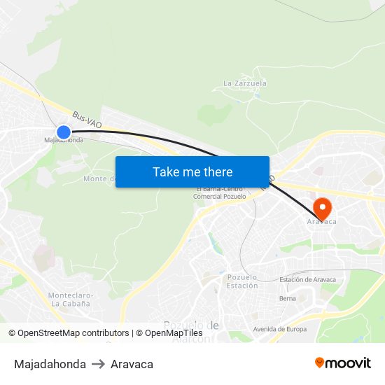 Majadahonda to Aravaca map