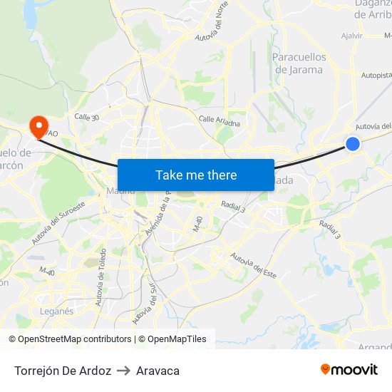 Torrejón De Ardoz to Aravaca map