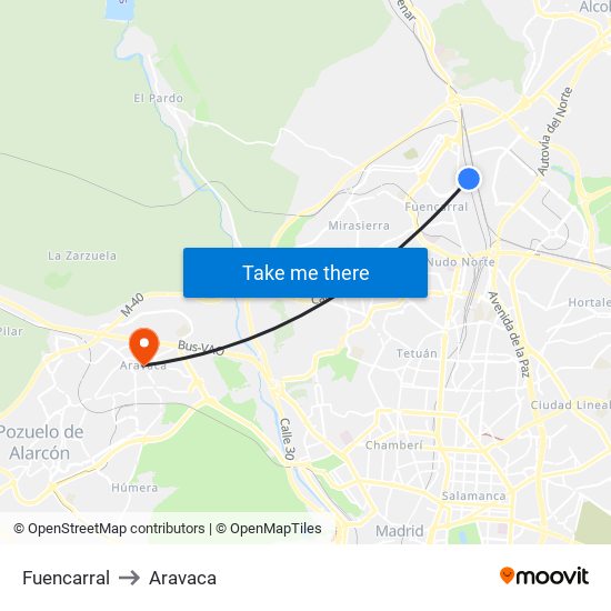 Fuencarral to Aravaca map