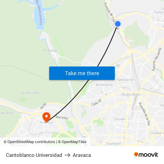 Cantoblanco Universidad to Aravaca map