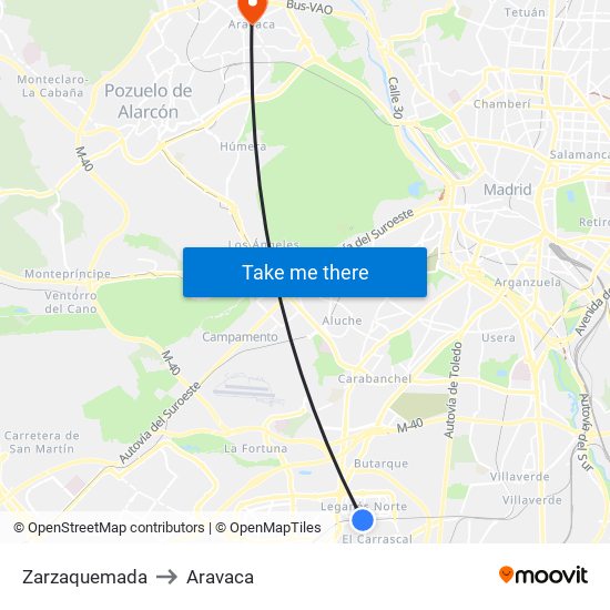 Zarzaquemada to Aravaca map