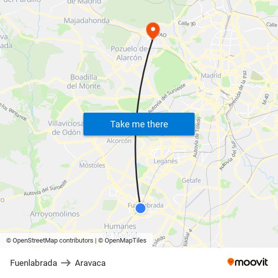 Fuenlabrada to Aravaca map