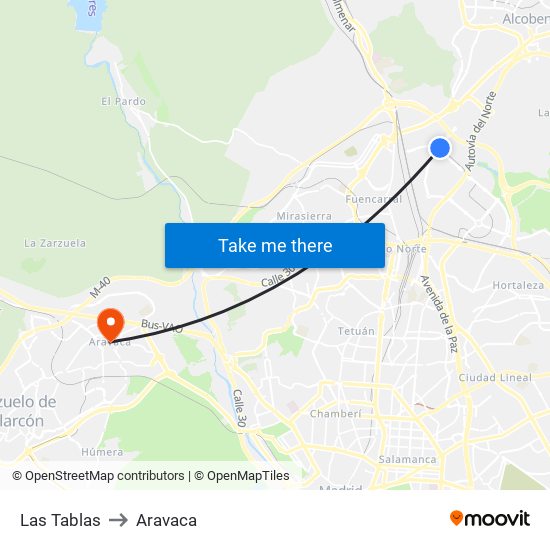 Las Tablas to Aravaca map