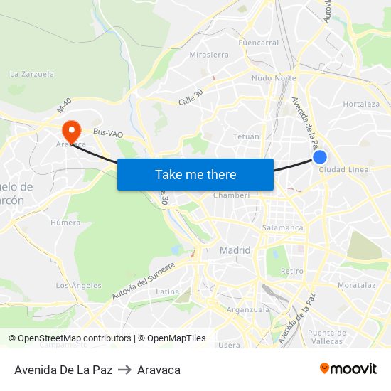 Avenida De La Paz to Aravaca map