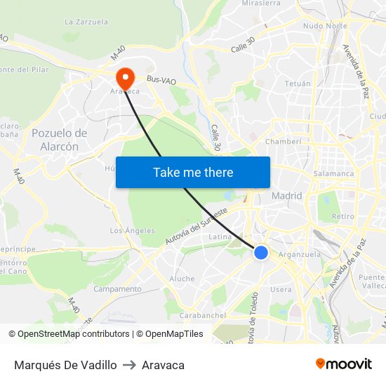 Marqués De Vadillo to Aravaca map