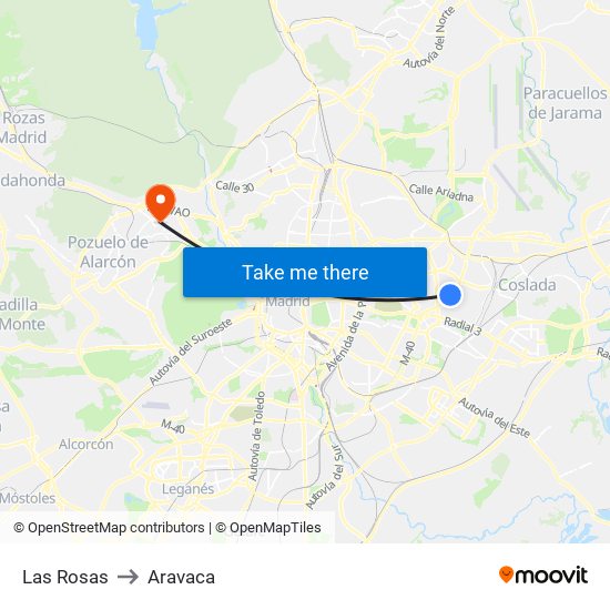 Las Rosas to Aravaca map
