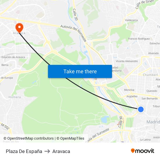 Plaza De España to Aravaca map