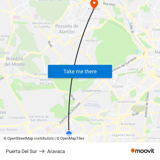 Puerta Del Sur to Aravaca map