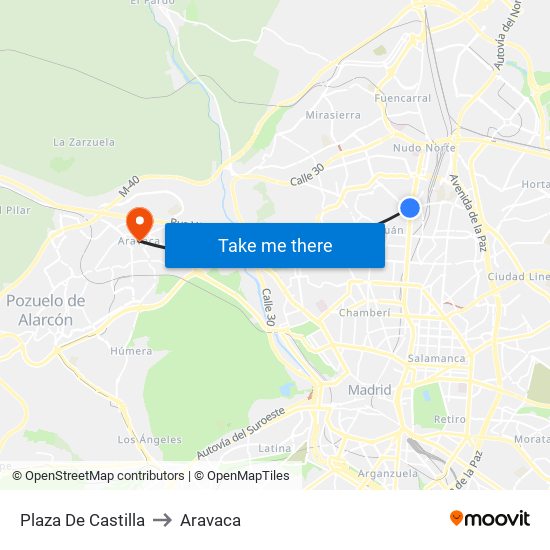 Plaza De Castilla to Aravaca map
