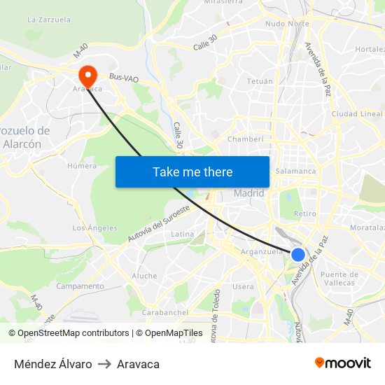 Méndez Álvaro to Aravaca map