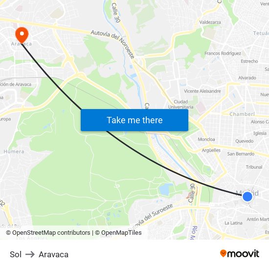 Sol to Aravaca map