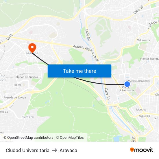 Ciudad Universitaria to Aravaca map