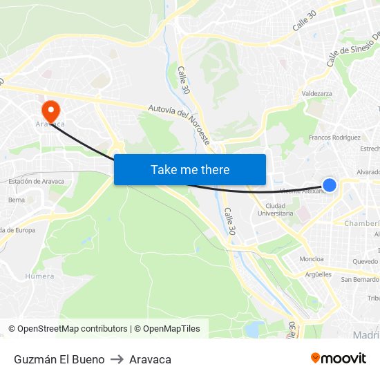 Guzmán El Bueno to Aravaca map