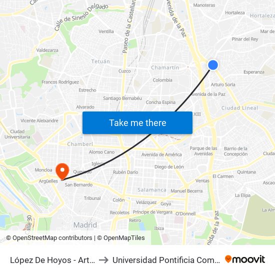 López De Hoyos - Arturo Soria to Universidad Pontificia Comillas - Icade map