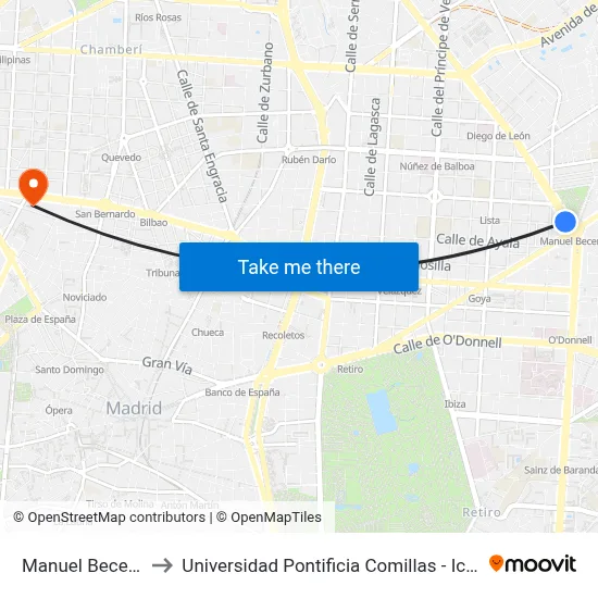 Manuel Becerra to Universidad Pontificia Comillas - Icade map